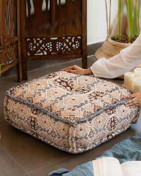 ritualistic  Hand Block Print Square Floor Cushion-picture-33