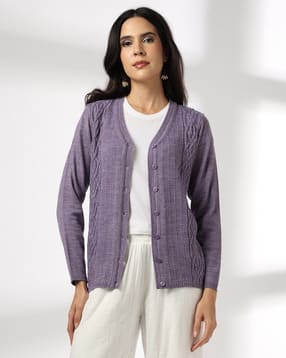 avaasa mix n' match Women V-Neck Self-Design Cardigan-picture-13