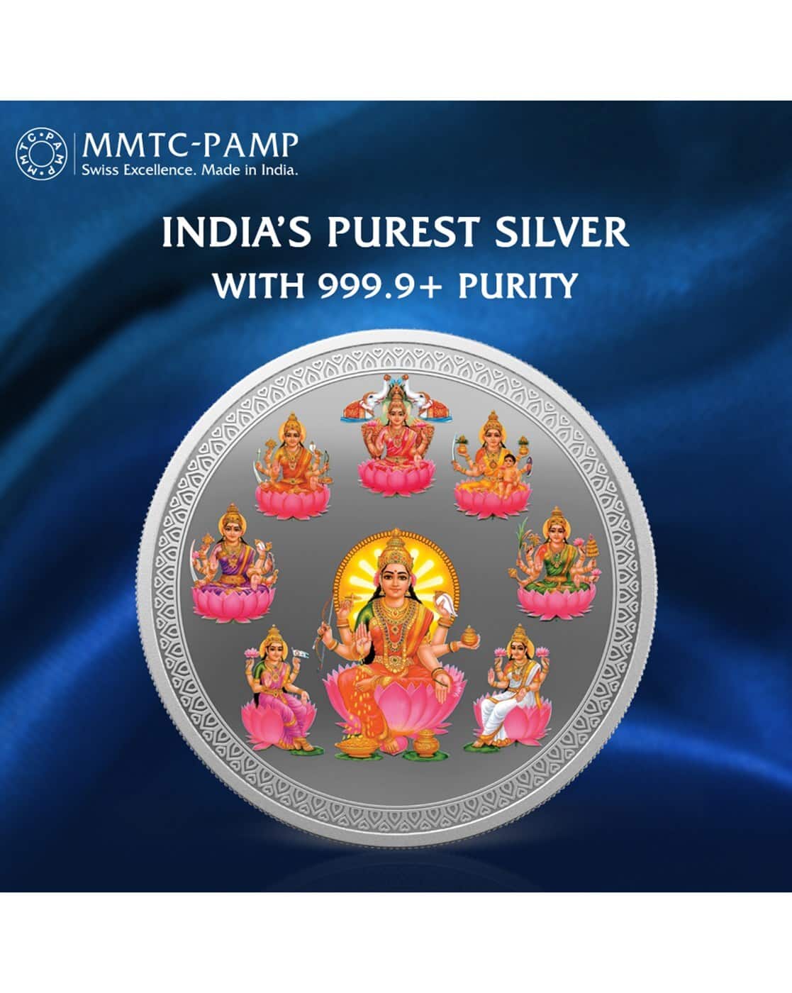 Mmtc Pamp 50 gm For Women (999.9+, FreeSize) Ashta Laxmi Silver Coin For Women (Silver, FreeSize)