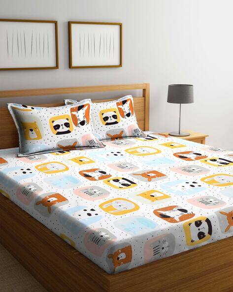 KLOTTHE 300 TC Graphic Print Double King Bedsheet with Pillow Covers