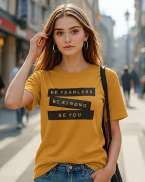 fabflee x ag Women Typographic Print Regular Fit T-Shirt-picture-11