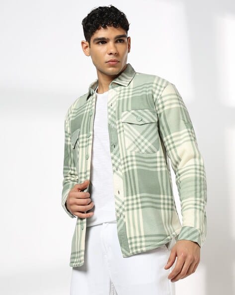 JOHN PLAYERS JEANS Men Plaid Check Slim Fit Shacket