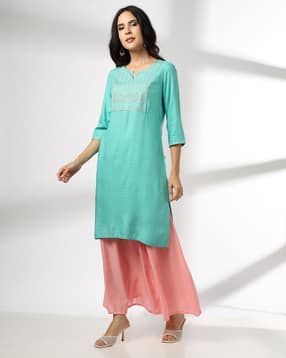 avaasa mix n' match Women Straight Kurta with Sequin Embroidered Yoke-picture-47