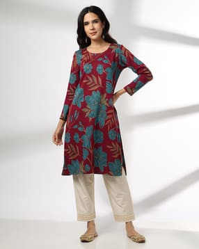 fusion Women Floral Print Straight Kurta-picture-30