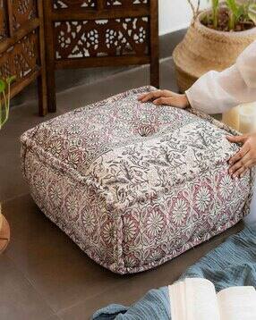 ritualistic Floral Print Square Floor Cushion-picture-47