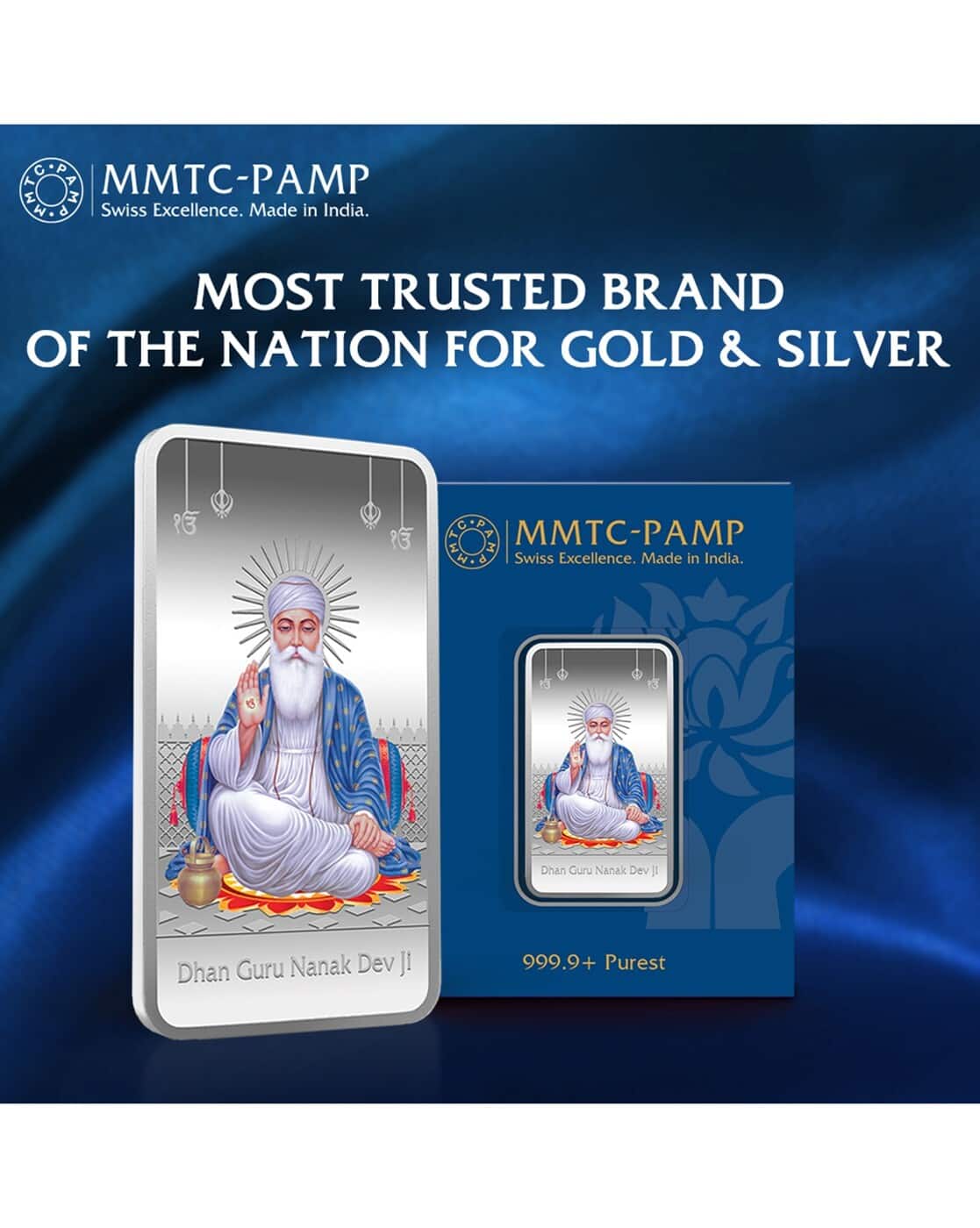 Buy Mmtc Pamp 50 gm (999.9+) Gurunanak Dev  | 999.9 Online