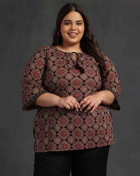 extra love by libas Women Floral Straight Kurta with Tie-Up Neck-picture-11