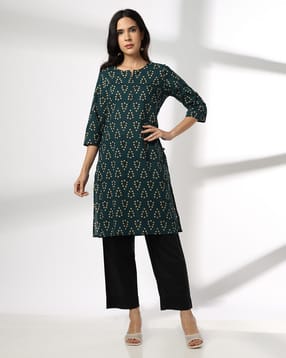 avaasa mix n' match Women Floral Print Cotton Straight Kurta-picture-13