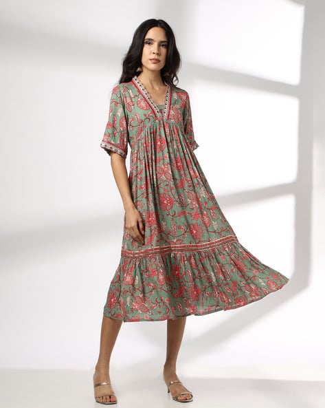 Women Floral Print Fit Flare Dress