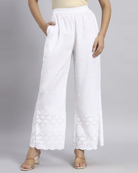 SHOPPING QUEEN Women Embroidered Wide Leg Palazzo