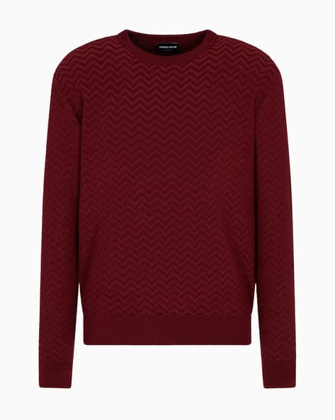 Buy GIORGIO ARMANI Plated Chevron Wool Regular Fit Crew-Neck