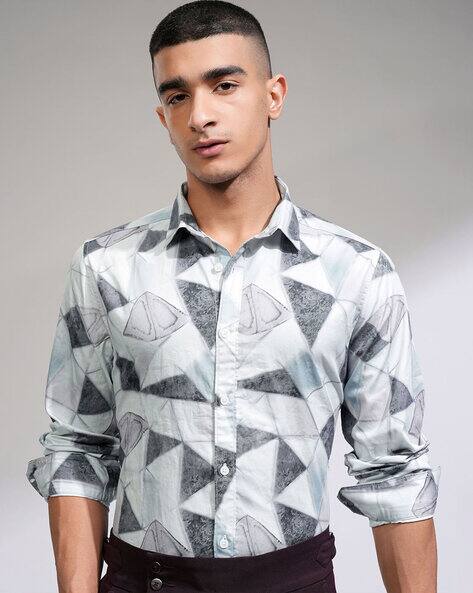 Highlander Men  Satin Printed  Slim Fit Shirt