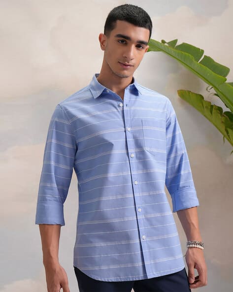 Highlander Men Striped Spread Cotton Slim Fit Shirt