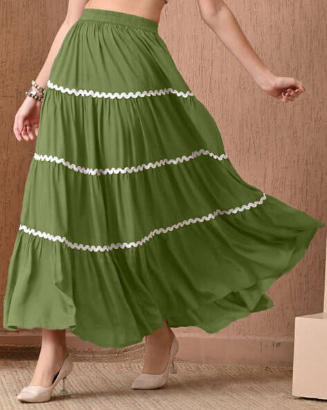 XQsee Women Tiered Skirt with Scalloped Trim