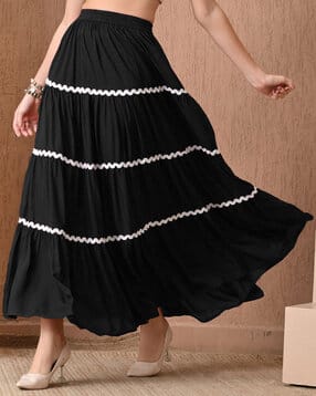 xqsee Women Tiered Skirt with Scalloped Trim-picture-30