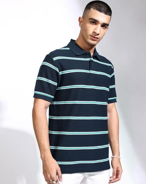 Highlander Men Striped Relaxed Fit Polo T-Shirt
