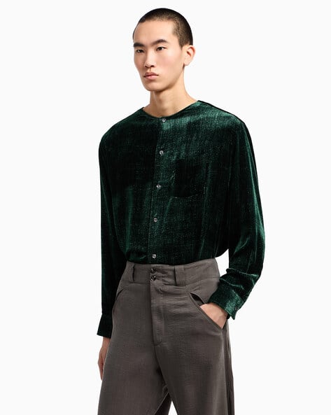 Buy GIORGIO ARMANI Printed Velvet Regular Fit Crew-Neck Shirt