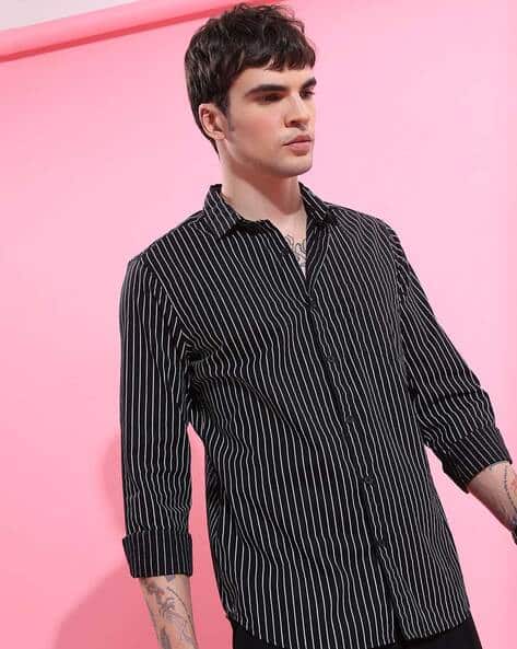 Highlander Men Striped Spread-Collar Slim Fit Cotton  Shirt