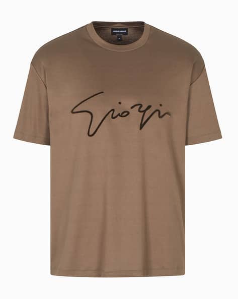 Buy GIORGIO ARMANI Embroidered Cotton-Interlock Regular Fit T