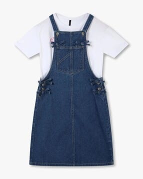 Girls Regular Fit Denim Dungaree with T-Shirt