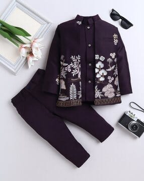 fourfolds Boys Embroidered Sherwani Kurta Set-picture-11