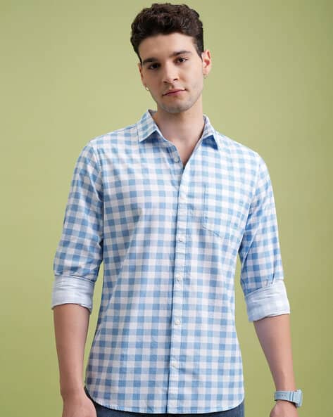 Highlander Men Powder Checked Slim Fit  Slim Fit Shirt
