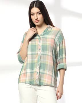 Women Plaid Check Oversized Shirt