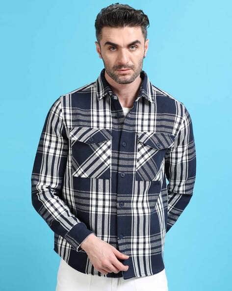 StitchX Men Checked Regular Fit Shacket with Flap Pockets