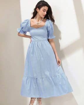 Women Checks Fit and Flare Dress-image-2