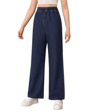 Girls High Rise Wide Jeans