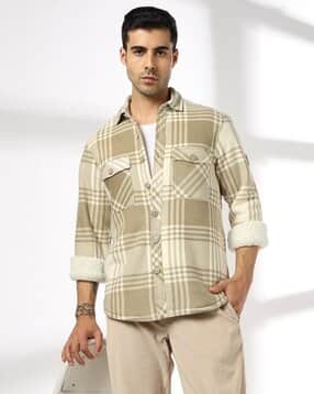 john players jeans Men Checked Slim Fit Shacket with Flap Pockets-picture-19