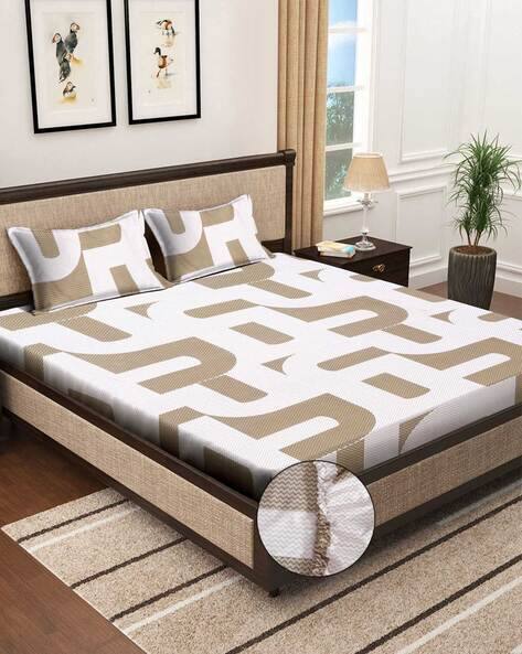 KLOTTHE 300 TC Abstract Print Double King Fitted Bedsheet with Pillow Covers