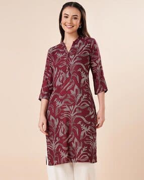 rangmanch by pantaloons Women Leaf Print No Darts Straight Kurta-picture-46