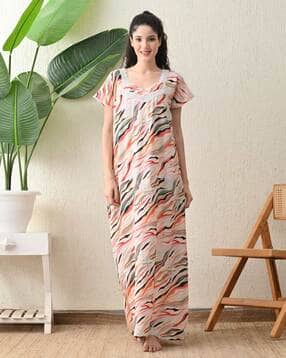 ichaa Women Printed Nightie with Lace Details-picture-37