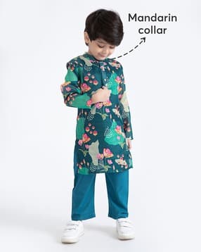 Boys Floral Print Kurta Pyjama Set-image-29
