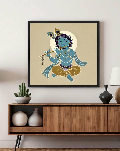 999store Baby Krishna Playing Flute Wall Art Frame