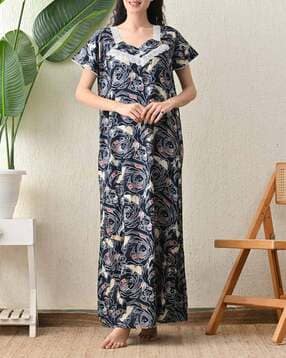 ichaa Women Printed Nightie with Lace Details-picture-36