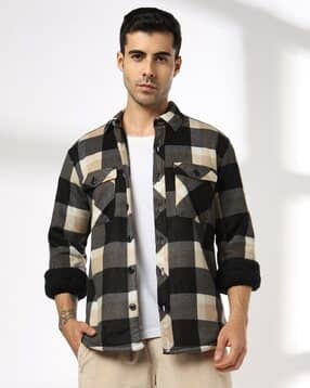 john players jeans Men Checked Slim Fit Shacket with Flap Pockets-picture-13