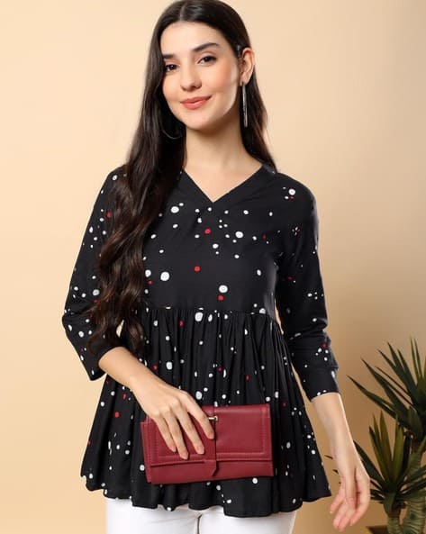 AAYUSIKA Women Polka-Dot Top with Short Sleeves