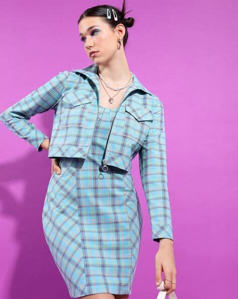Tokyo Talkies Women Checked 2-Piece Co-Ord Set with Full Sleeves