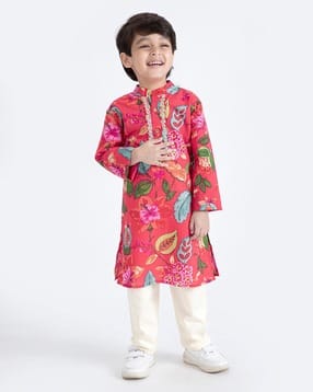 Boys Floral Print Kurta Pyjama Set-image-30