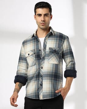 john players jeans Men Checked Slim Fit Shacket with Flap Pockets-picture-50