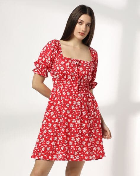 RIO Women Floral Print Square-Neck Dress
