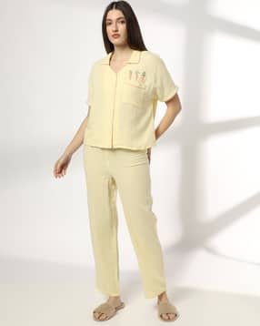 Women Printed Cotton Shirt & Pyjamas Set