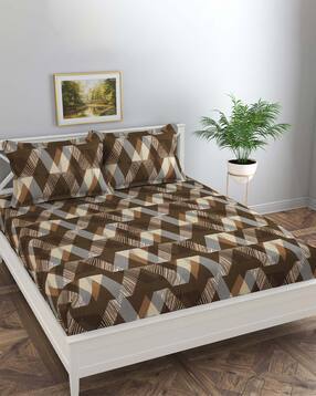 florida Polycotton Geometric Fitted Bedsheet with 2 Pillow Covers -picture-43