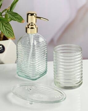 Set of 3 Ribbed Bathroom Accessories