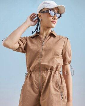tokyo talkies Women Zip-Up Playsuit with Drawstring Detail-picture-19