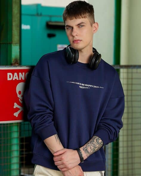MANIAC Men Loose Fit Round Neck Sweatshirt
