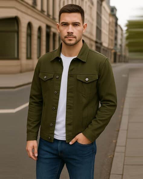 Men Regular Fit Washed Jacket