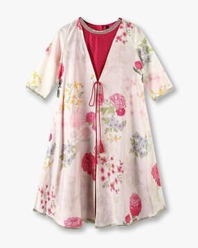 Girls Floral Print Layered A-Line Dress